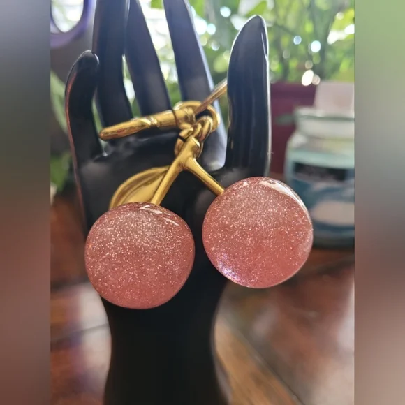 Pink Cherry Bag Charm with Gold Accents - Picture 2 of 3